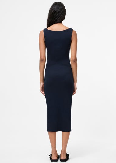 French Connection Navy Cotton Ribbed Sleeveless Bodycon Midi Dress