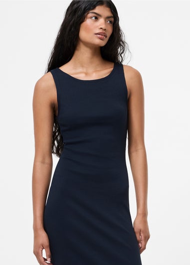 French Connection Navy Cotton Ribbed Sleeveless Bodycon Midi Dress