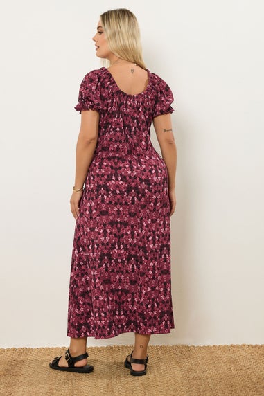 Yours Curve Pink Floral Print Textured Maxi Dress