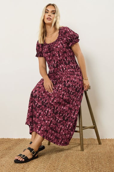 Yours Curve Pink Floral Print Textured Maxi Dress