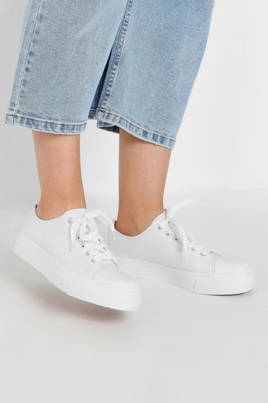 Yours White Canvas Trainers In Wide E & Extra Wide EEE Fit