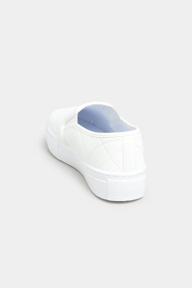 Yours White Quilted Slip-On Trainers In Extra Wide EEE Fit