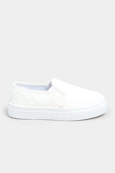 Yours White Quilted Slip-On Trainers In Extra Wide EEE Fit