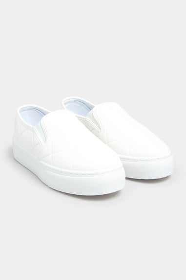 Yours White Quilted Slip-On Trainers In Extra Wide EEE Fit