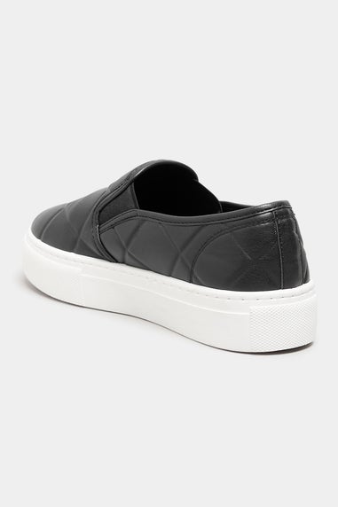 Yours Black Quilted Slip-On Trainers In Extra Wide Fit