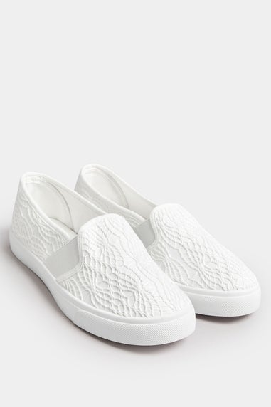 Yours White Broderie Anglaise Slip-On Trainers In Wide E Fit