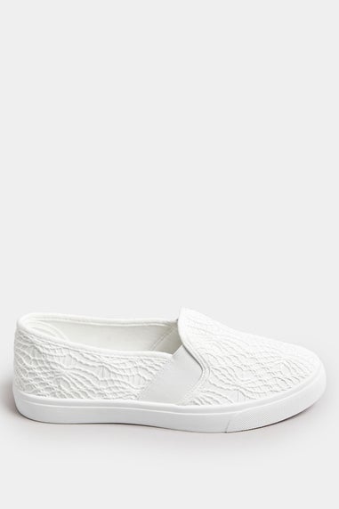 Yours White Broderie Anglaise Slip-On Trainers In Wide E Fit