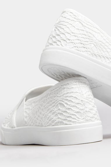 Yours White Broderie Anglaise Slip-On Trainers In Wide E Fit