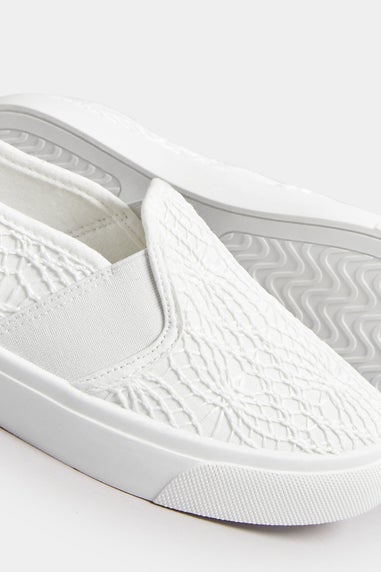 Yours White Broderie Anglaise Slip-On Trainers In Wide E Fit