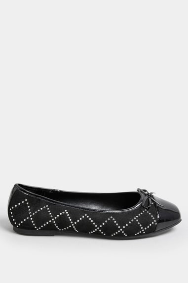 Yours Black Diamante Ballerina Pumps In Extra Wide EEE Fit