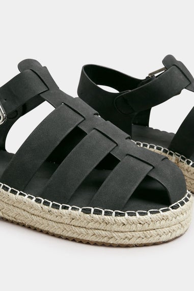 Yours Black Flatform Gladiator Espadrilles In Extra Wide EEE Fit