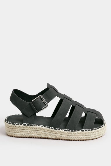 Yours Black Flatform Gladiator Espadrilles In Extra Wide EEE Fit