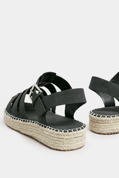 Yours Black Flatform Gladiator Espadrilles In Extra Wide EEE Fit
