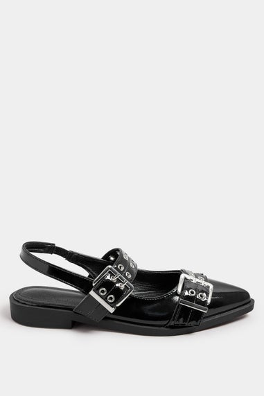 Yours Black Buckle Detail Pointed Slingback Flats In Wide E Fit