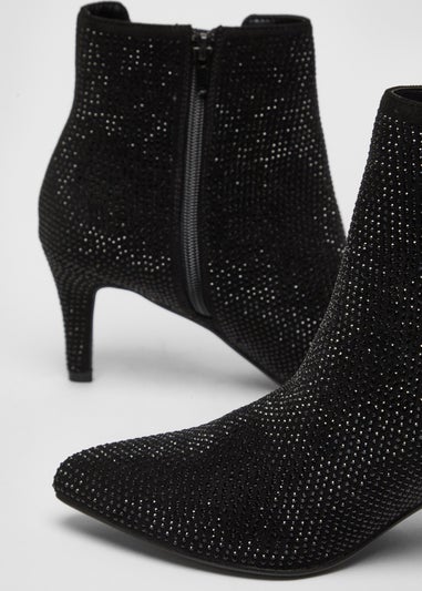 Quiz Black Wide Fit Diamante Ankle Boots