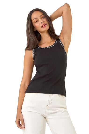 Dusk Black Contrast Stitch Vest Top