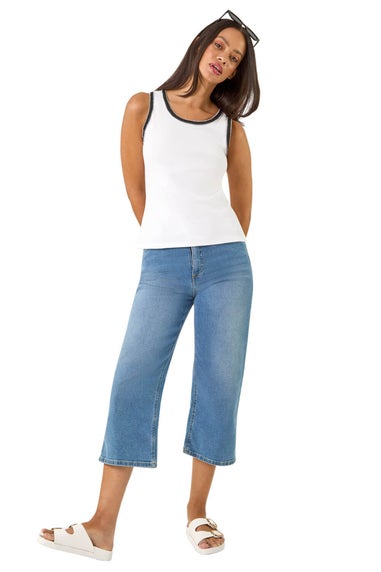 Dusk White Contrast Stitch Vest Top