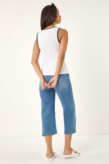 Dusk White Contrast Stitch Vest Top