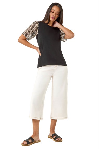 Dusk Black Contrast Crochet Sleeve Top
