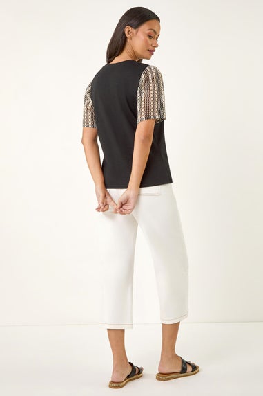 Dusk Black Contrast Crochet Sleeve Top