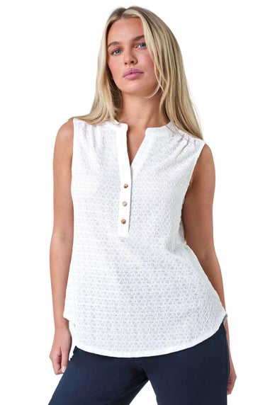 Roman White Petite Textured Sleeveless Top