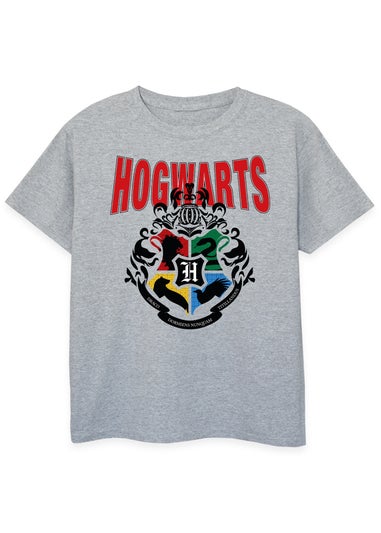 Harry Potter Hogwarts Emblem Kids Grey Printed Graphic T-Shirt (3-13 Years)