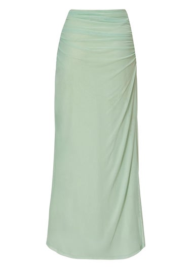 Quiz Green Mesh Ruched Midaxi Skirt