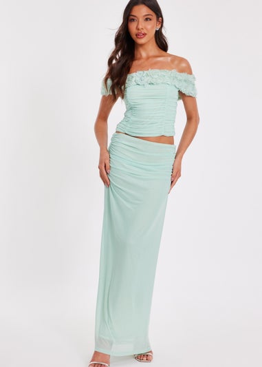 Quiz Green Mesh Ruched Midaxi Skirt