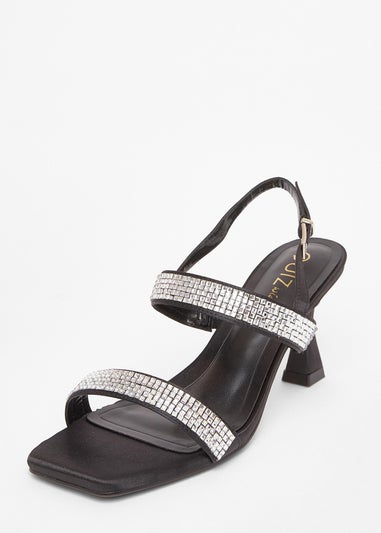 Quiz Black Wide Fit Diamante Heels