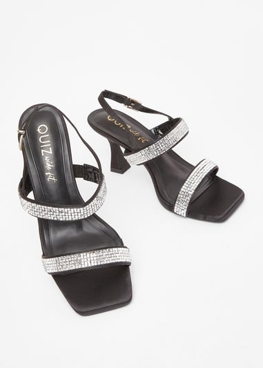 Quiz Black Wide Fit Diamante Heels