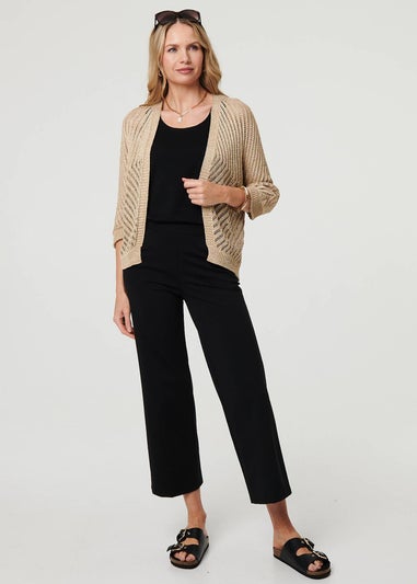 Izabel London Gold Sheer Mesh Texture 3/4 Sleeve Cardigan