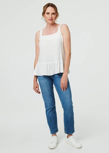 Izabel London White Frill Hem Sleeveless Wide Strap Top