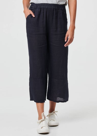 Izabel London Navy High Waist Stretchy Crop Trousers