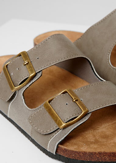 Threadbare Stone Slip On Two Buckle Strap Sandals