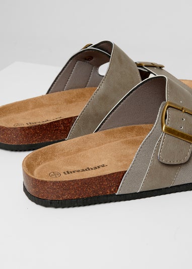 Threadbare Stone Slip On Two Buckle Strap Sandals
