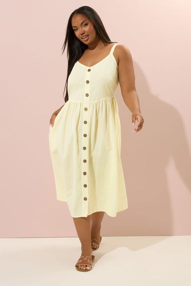 Yours Curve Butter Yellow Linen Strappy Sundress