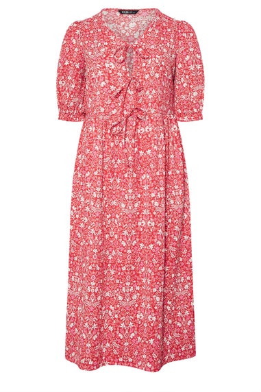 Yours Curve Red Floral Paisley Bow Tie Front Midaxi Dress