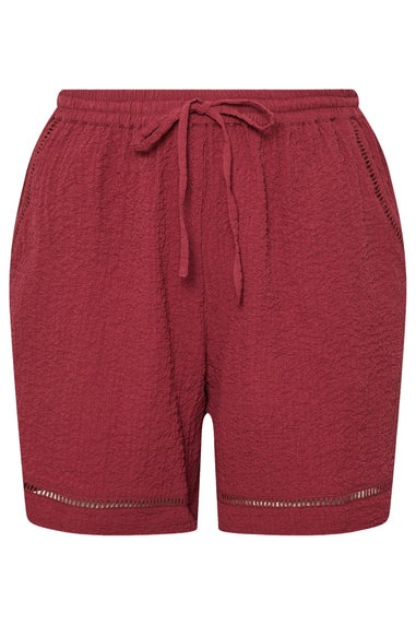 Yours Curve Dark Red Crochet Trim Shorts
