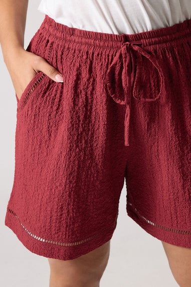 Yours Curve Dark Red Crochet Trim Shorts