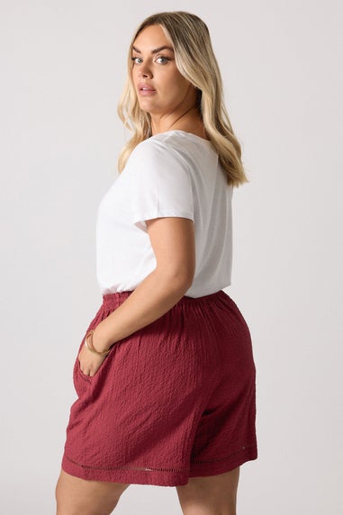 Yours Curve Dark Red Crochet Trim Shorts