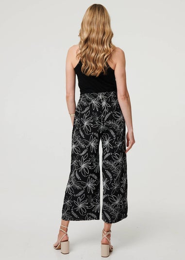 Izabel London Black Floral High Waist Wide Leg Trousers