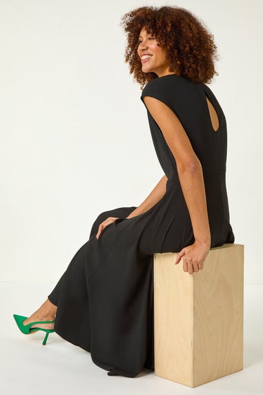 Roman Black Fit & Flare Maxi Dress