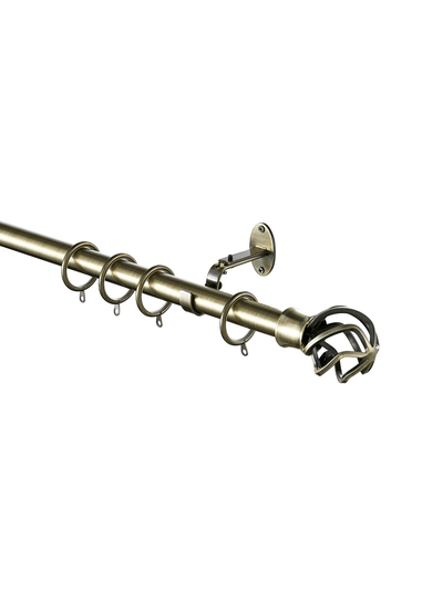Little Black Book Antique Brass Extendable Caged Ball Curtain Pole