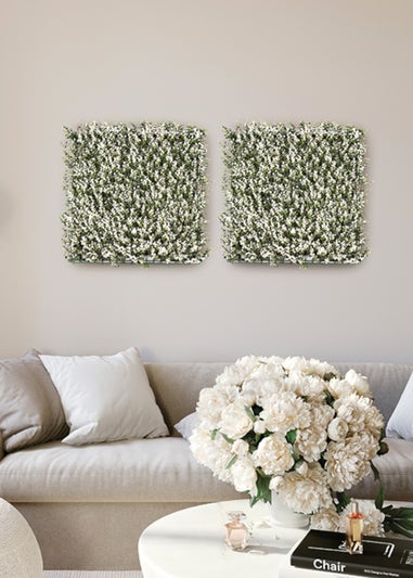 Premier Decorations Green Artificial Living Wall White Buxus (50cm x 50cm)