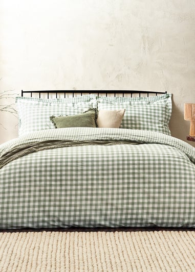 Yard Barton Gingham Check Forest Duvet Cover Set