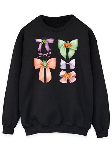 Brands In Halloween Pumpkin Bows Women's Black Graphic Sweatshirt