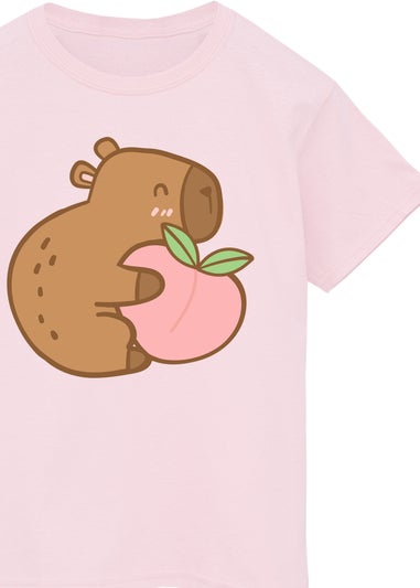 Brands In Capybara Peach Girls Baby Pink Graphic T-Shirt (3-13 Years)