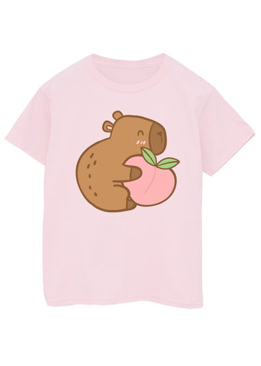 Brands In Capybara Peach Girls Baby Pink Graphic T-Shirt (3-13 Years)