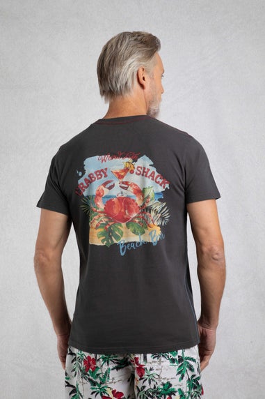 Weird Fish Washed Black Crabby Shack Back Print Graphic T-Shirt
