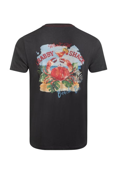 Weird Fish Washed Black Crabby Shack Back Print Graphic T-Shirt